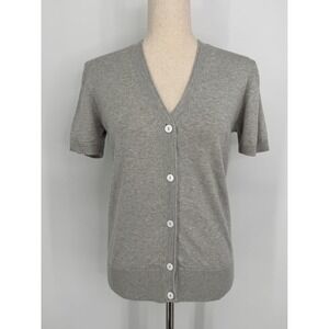 WoolOvers Short Sleeve V-Neck Cardigan Sweater Small Gray Quiet Luxury Basics